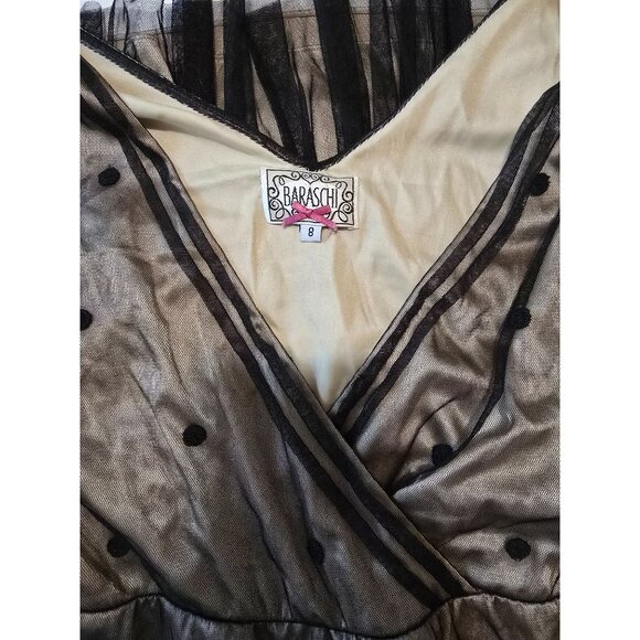 Baraschi Womens Sleeveless Polka Dot Dress Size 8 Tulle Overlay & Floral Accents - Picture 3 of 4